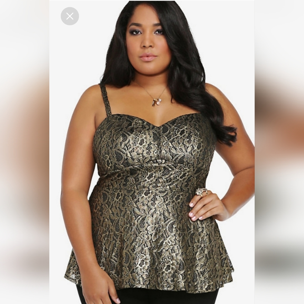 New Torrid Gold Lace Overlay Peplum Tank Top Size 2X